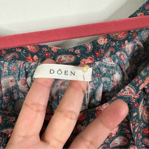 Doen Cielito Ruffle Top in Teal Size M Canterbury Paisley Print Cottagecore NEW - Picture 5 of 11